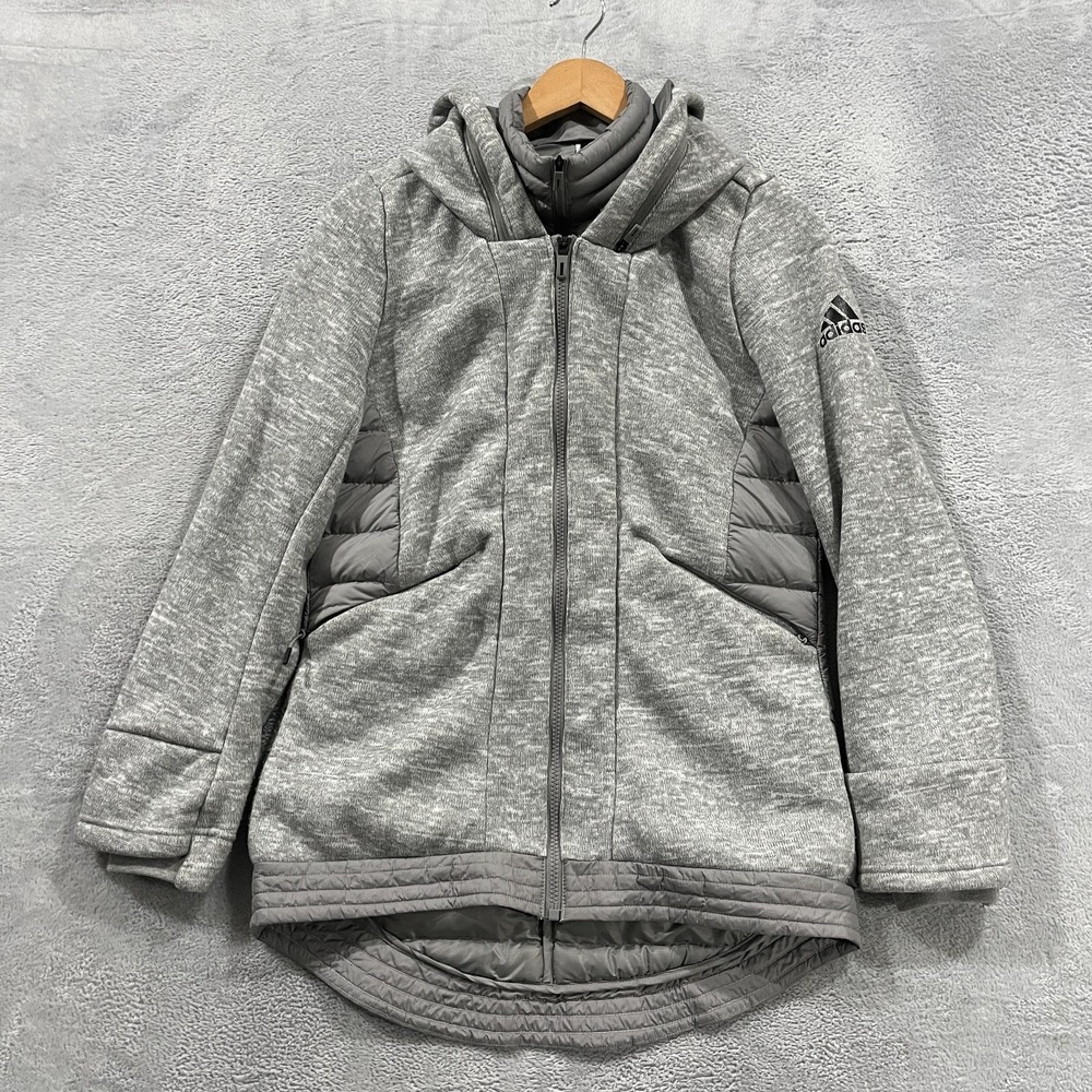Adidas Jacket Womens Small Insulated Heather Gray Hood Full Zip‎ Premium